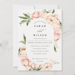 Blush Peach Floral Capsule Couples Shower Invite