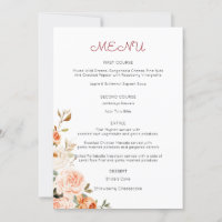 Blush & Peach Floral Entree Menu