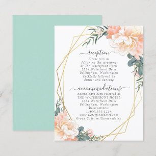 Blush Peach Floral Gold Mint Green Wedding Details Enclosure Card