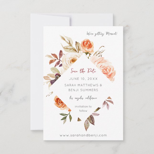 Blush & Peach Floral Rustic Save The Date (Front)