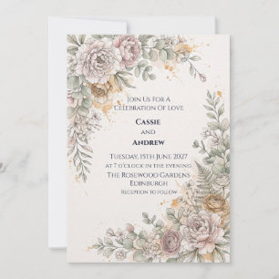 Blush Peach Floral Wedding Invitation