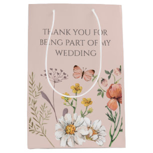 Blush Peach Floral Wildflower Bridesamaid Medium Gift Bag