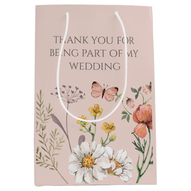Blush Peach Floral Wildflower Bridesamaid  Medium Gift Bag (Front)