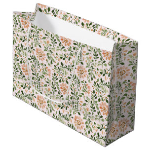 Blush Peach Flowers Green Leaves Bridal Shower Large Gift Bag