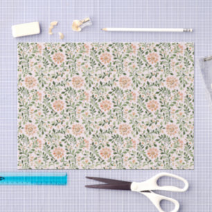Blush Peach Flowers Green Leaves Bridal Shower Tissue Paper