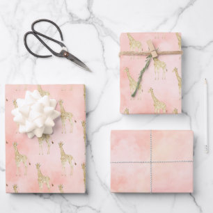 Blush Peach Giraffe     Wrapping Paper Sheet