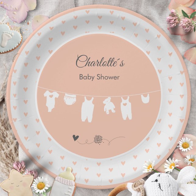 Blush Peach Hearts Boho Baby Girl Shower Plates (Blush Peach Hearts Boho Baby Girl Shower Plates ©Susanne Sachers - Sunny Mind 🌞)