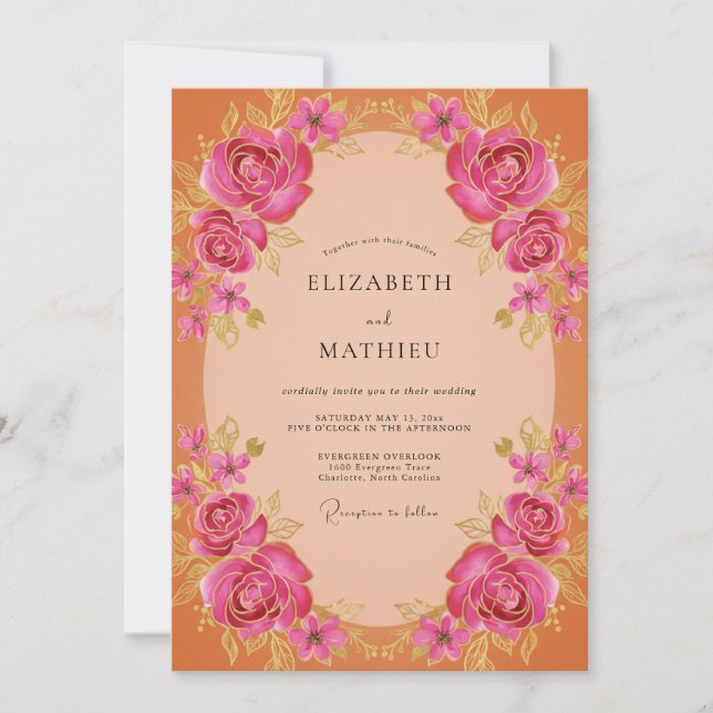 Blush Peach Magenta Painted Wedding Invitation (Front)