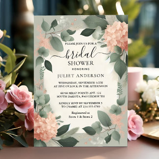Blush Peach Mint Moss Sage Green Bridal Shower Invitation