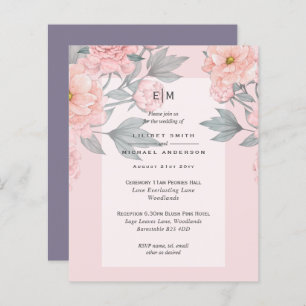 Blush Peach PEONIES Lilac Wedding Invite BUDGET