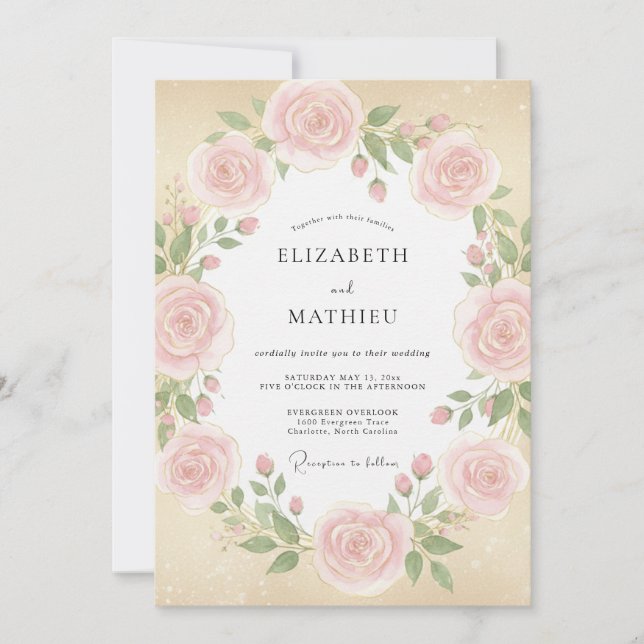 Blush Peach Petal Wedding Invitation (Front)