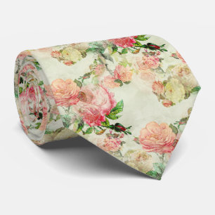 Blush Peach Pink Antique Floral Roses Art Pattern Tie