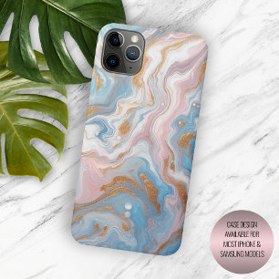 Blush Peach Pink Blue Gold Marble Art Pattern iPhone 15 Pro Max Case