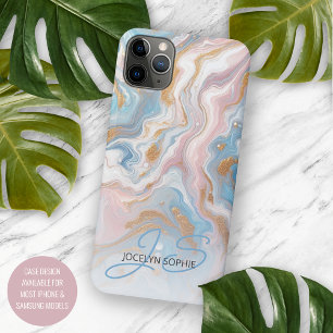 Blush Peach Pink Blue Gold Marble Art Pattern iPhone 16 Pro Max Case