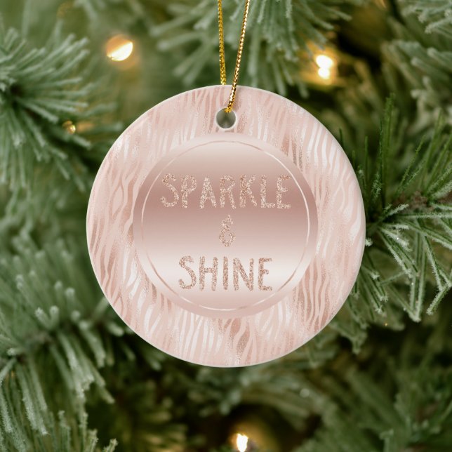 Blush Peach Pink Zebra print Glitter Sparkle Ceramic Tree Decoration (Tree)