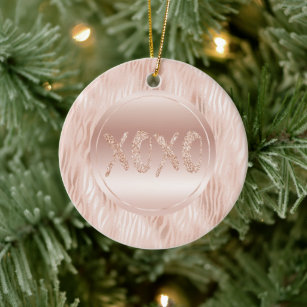 Blush Peach Pink Zebra print Glitter XOXO Ceramic Tree Decoration