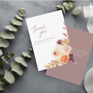 Blush Peach Plum Elegant Wedding Thank You Card