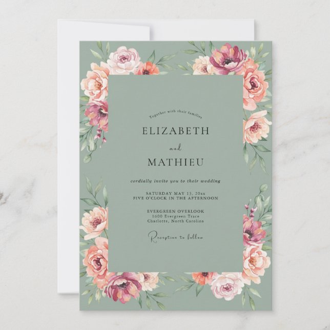 Blush Peach Ranunculus Eucalyptus Wedding Invitation (Front)