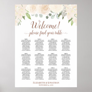 Blush Peach Rose 12 Table Wedding Seating Chart
