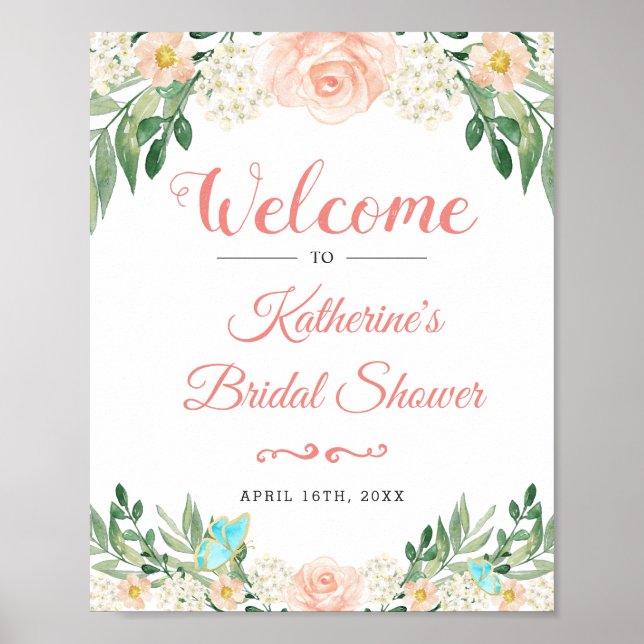 Blush Peach Rose Garden Bridal Shower Sign (Front)