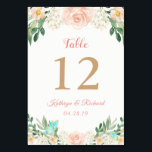 Blush Peach Rose Garden Wedding Table Number Card<br><div class="desc">Blush Peach Rose Garden Wedding Table Number Card</div>