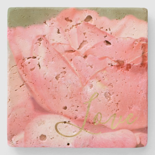Blush Peach Rose Gold Inspirational Love Stone Coaster (Front)
