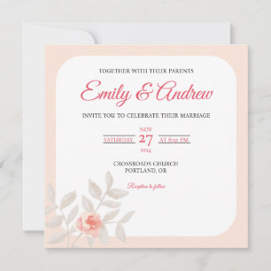 Blush Peach Rose Watercolor Floral Square Wedding Invitation