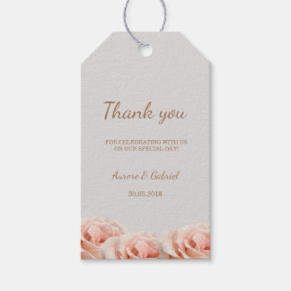 Blush Peach Roses Floral Grey Wedding Thank You Gift Tags