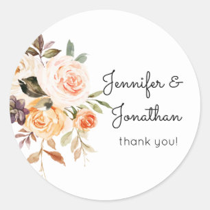 Blush & Peach Rustic Floral Thank You Classic Round Sticker