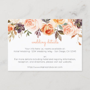 Blush & Peach Rustic Floral Wedding Details Enclosure Card