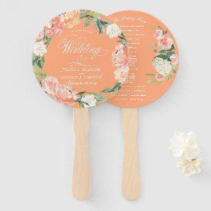 Blush Peach Sage Watercolor Floral Welcome Wedding Hand Fan