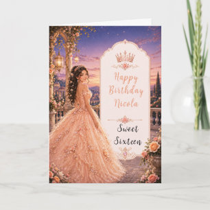 Blush Peach Sweet 16 Princess Garden Card