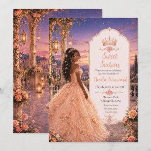 Blush Peach Sweet 16 Princess Garden Invitation