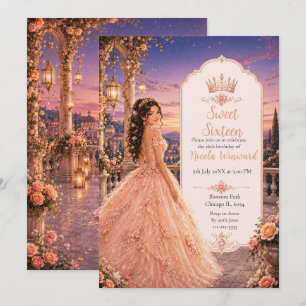 Blush Peach Sweet 16 Princess Garden Invitation