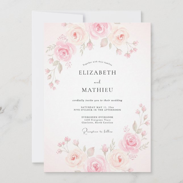 Blush Peach Watercolor Wedding Invitation (Front)