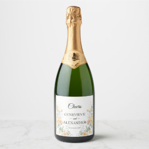 Blush Peach Wildflowers Champagne Bottle Label Set