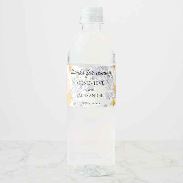 Blush Peach Wildflowers Wedding Water Bottle Label (Front)