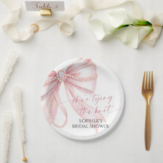 Blush Pearl Bow Bridal Shower Dessert Paper Plate