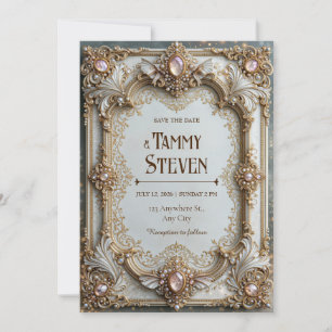 Blush Pearl Gilded Baroque Frame Wedding Invitation