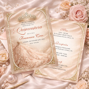 Blush & Pearl Royal Tiara Spanish quinceanera   Invitation