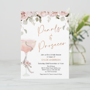 Blush Pearls Prosecco Blush Floral Bridal Shower Invitation