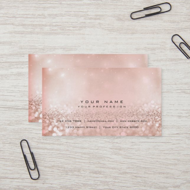 Blush Pearly Pink Gold Glitter Foxier Beauty Business Card (Front/Back In Situ)
