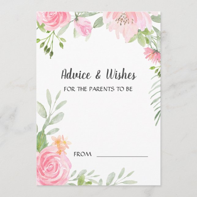 Blush Peonies Baby Shower Advice Cards (Front)