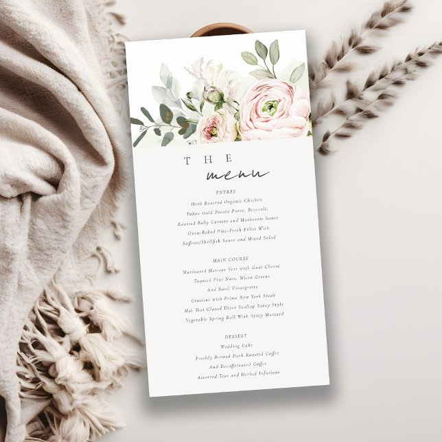 Blush Peonies Eucalyptus Foliage Wedding Menu Card (Creator Uploaded)