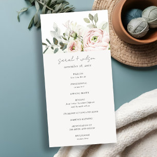 Blush Peonies Eucalyptus Foliage Wedding Program Thank You Card