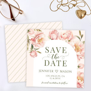 Blush peonies floral arch Save the date invitation