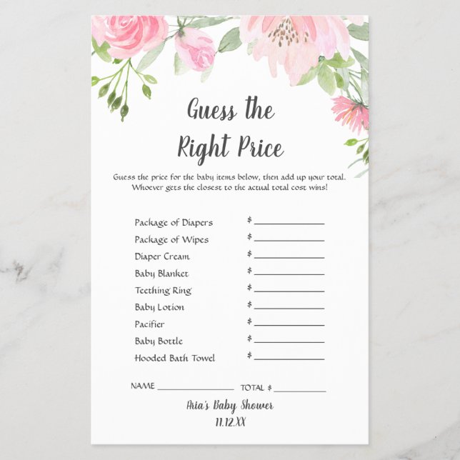 Blush Peonies Guess The Right Price Game Flyer (Front)