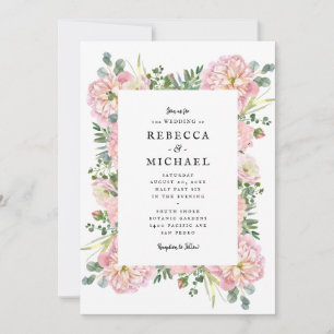 Blush Peonies Hydrangea Eucalyptus Wedding Invitation