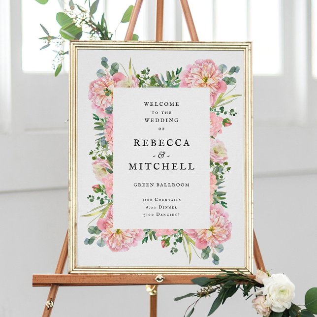 Blush Peonies Hydrangea Eucalyptus Wedding Welcome Poster (Creator Uploaded)
