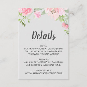 Blush Peonies on Grey Wedding Details Enclosure Card